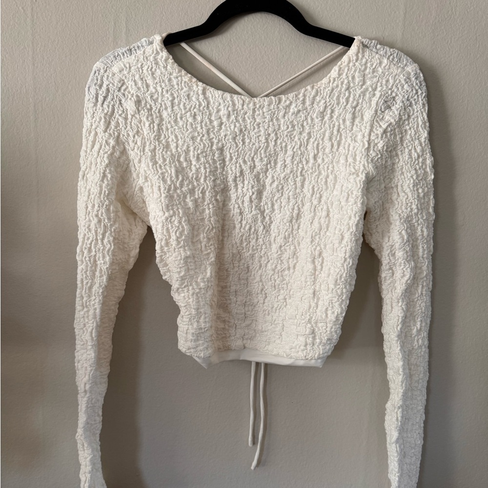 White Crop Crinkled Top Bought on Revolve